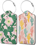 Luggage Tags for Suitcase,Watercolor Cactus Flowers Luggage Tags of Set 2 Leather Identifiers Privacy Cover with Stainless Steel Loop for Women Men Travel Bag Suitcase