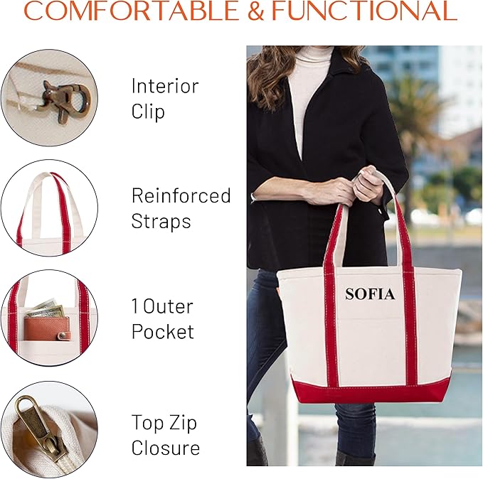CB STATION Medium Classic Canvas Tote Bag for Women, Top Zipper Closure, Outer Pocket, Daily Essentials, Groceries, Traveling