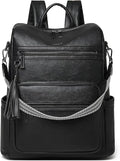 Shrrie 15.6 inch Laptop Backpack for Women,Large Leather Backpack Purse,Travel,Carry on,Water Resistant Casual Laptop Backpacks,College Backpack,Work Backpack for Women,Two-tone Black