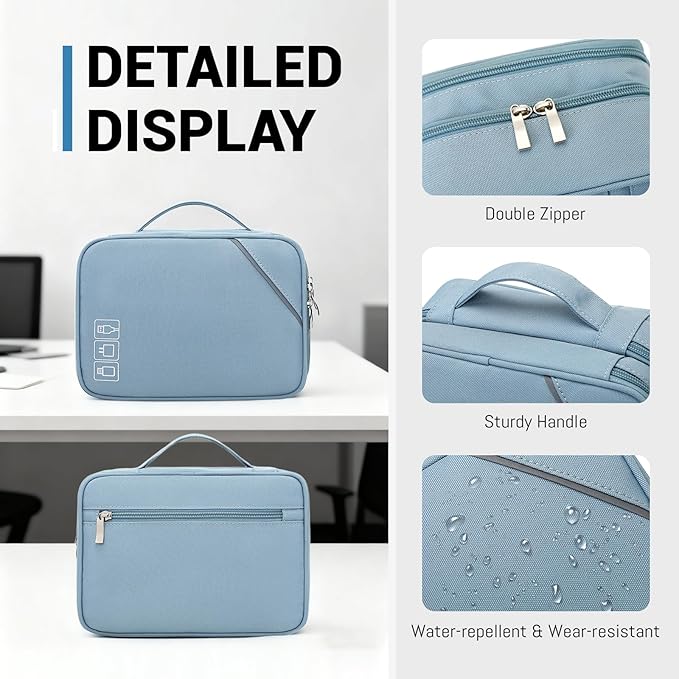Lanola Travel Cable Organizer Bag, Electronic Accessories Case Portable Double Layer Cable Storage Bag for Cord,phone,Charger, Flash Drive,SD Card,Phone,Power Bank,Personal Items - Grey