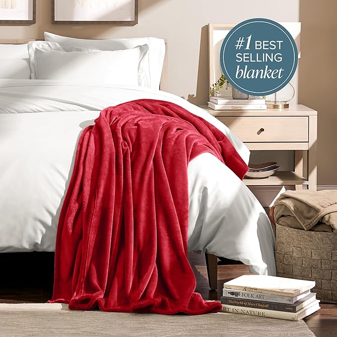 Bare Home Fleece Blanket - Twin/Twin Extra Long - Ultra-Soft Lightweight for Bed, Sofa, and Couch - Luxury Microplush - Cozy Warm Blanket (Twin/Twin XL, Red)