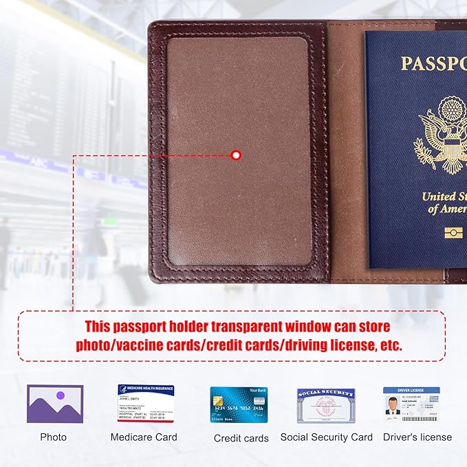 TIGARI Passport Holder for Travel Women Men, PU Leather Passport Wallet Cover Case Sleeve, Waterproof Protected Document Organizer, Family Vacation Plane Cruise Travel Essentials-Black brown