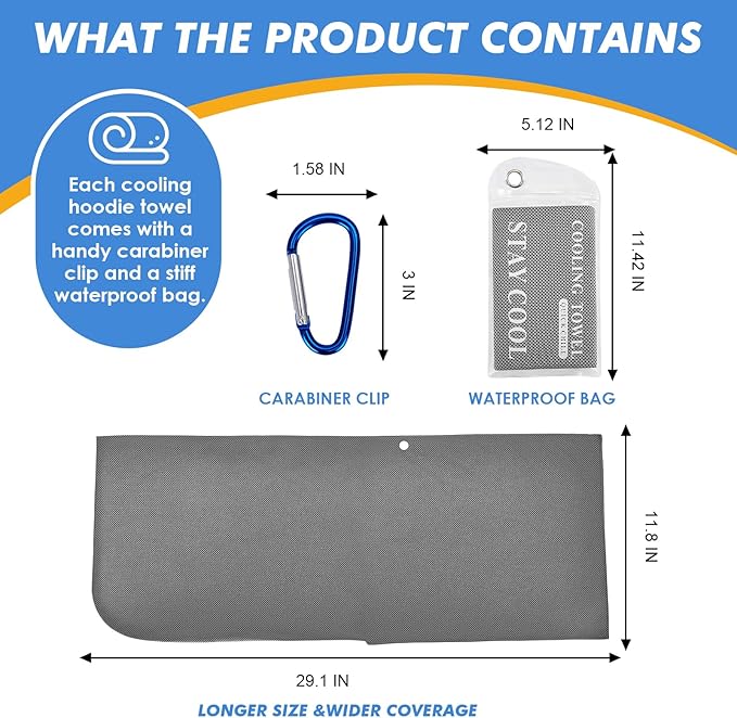 3 Pack Cooling Hoodie Towels for Neck and Face, UPF 50 Sun Protection & Instant Cooling, Ice Towels for Hot Weather, Soft Breathable Towel for Sport, Work Out, Gym, Camping & More Activities