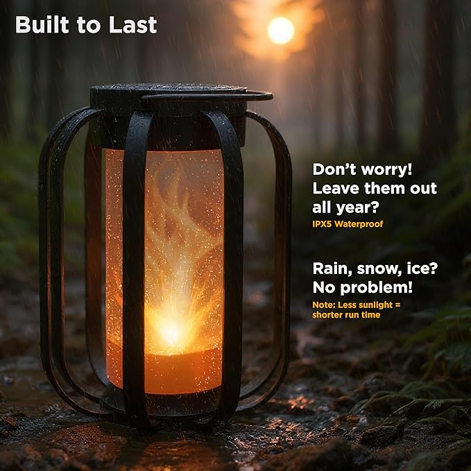 Modern Solar Lanterns Outdoor Waterproof - Patented Flickering LED Flame Effect, IP65 Waterproof, Matte Black Finish, Hanging Solar Lights for Outside for Patio, Garden, Porch, Outdoor Decor (1 Pack)
