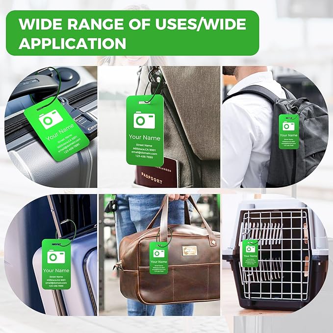 Personalized Luggage Tags, Custom Luggage Tags 4 Pack TSA Approved Double Sided Laser Engraving, Metal Luggage Tag for Suitcases with Stainless Loops, Name Tag for Bags, Backpacks (Green)