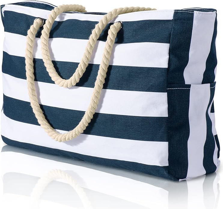 Becokan Beach Bag Large Beach Tote Bag for Women Waterproof Sandproof Swim Pool Bag With Zipper