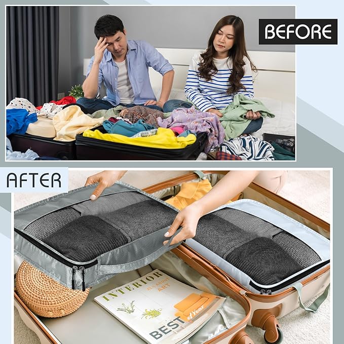 5 Pcs Packing Cubes for Suitcase Large Travel Cubes Carry on Luggage Organizer Bags for Clothes Accessories(M,Gray)