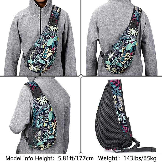 G4Free Sling Bag for Men Women, Small Crossbody Backpack Lightweight Chest Shoulder Bags for Travel, Outdoor and Sports (Blue Leaf)