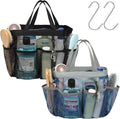 F-color Mesh Shower Caddy Portable - 2 Handles Upgrade Deeper 7 Pockets Basket Bag Tote for College Dorm Room Toiletry Bathroom Essentials Gym Camp Quick Dry with S Hook, 2 Pack, Black & Blue