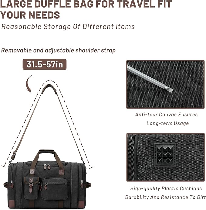 Travel Duffle Bag for Men, Heavy Duty Canvas Duffle Bag, Carryon Bags for Airplanes, Expandable Vintage Leather Overnight Luggage Weekender Bag, Waterproof Anti-tear Canvas Bag