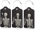 3 Pack Luggage Tag for Suitcase,Rock Roll Skeleton Leather Luggage Tags with Privacy Cover Name ID Label Identifiers Travel Bag Tags for Women Men Boys Girls