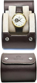 Brown/Ivory - 1 Watch Travel Case for Men - Single Watch Case Storage - Gift Idea Travel Accessory - Espresso Brown/Ivory - Mirage Watch Roll Cases Vegan Leather