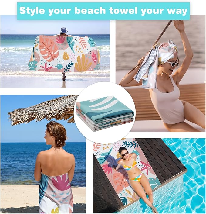 PY SUPER MODE 2 Pack Beach Towel - 75 x 35 inches Quick Dry Microfiber Beach Towels Oversized, Lightweight Soft and Absorbent Suitable for Swimming Pool Camping for Adults