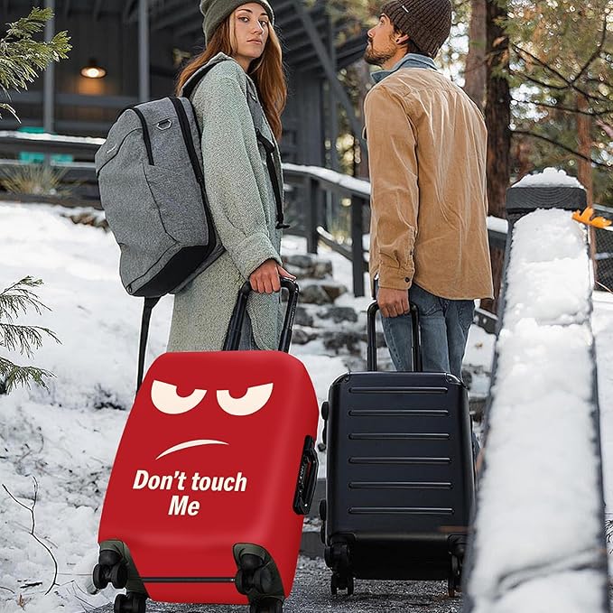 ANNA QUEEN Funny Luggage Cover, Don't Touch Me Red Face Design, Stretchable, Washable Travel Protector for 20-22 Inch Luggage