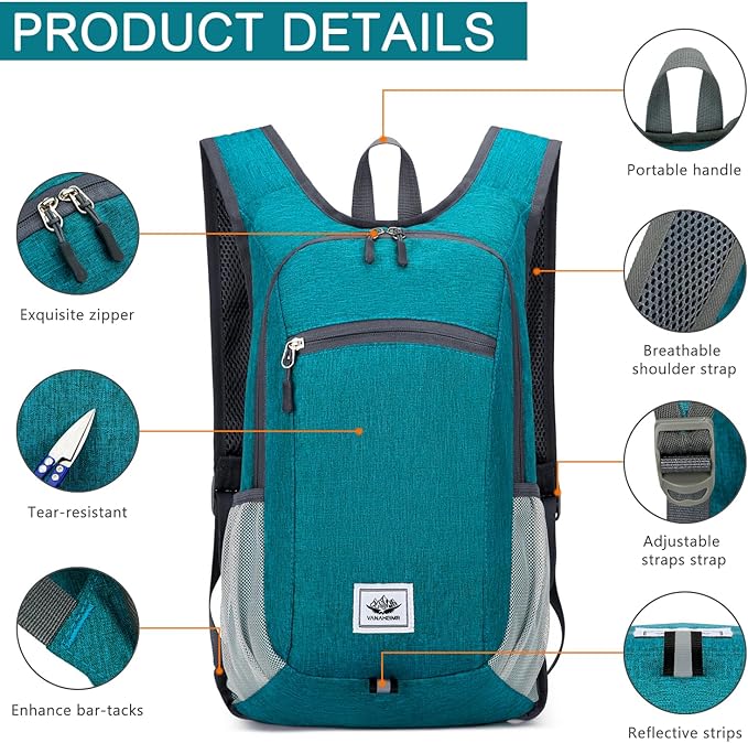 Esup 15L Lightweight Foldable Hiking Backpack for Women Men (Green)