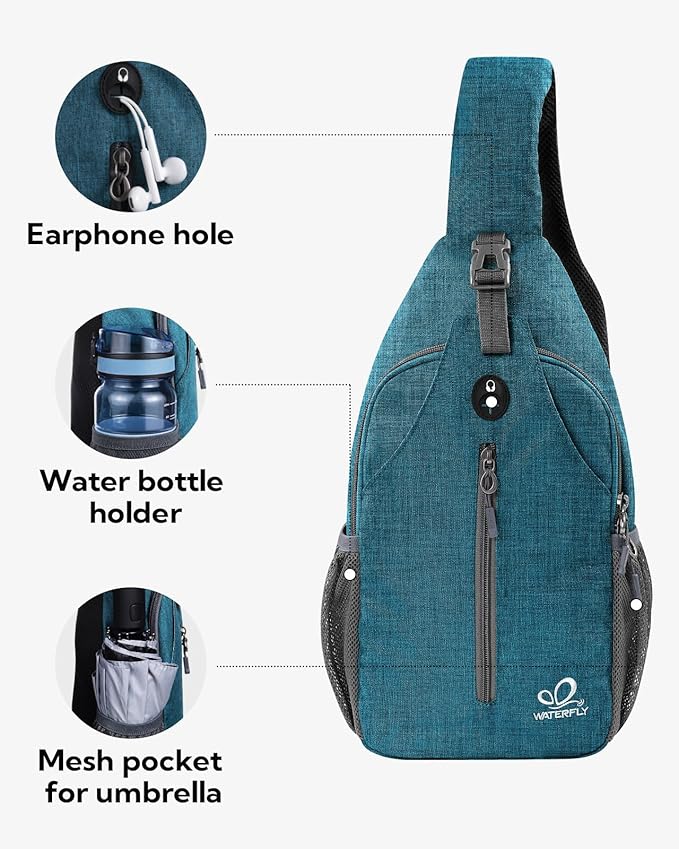 WATERFLY Crossbody Sling Backpack Sling Bag Travel Hiking Chest Bag Daypack