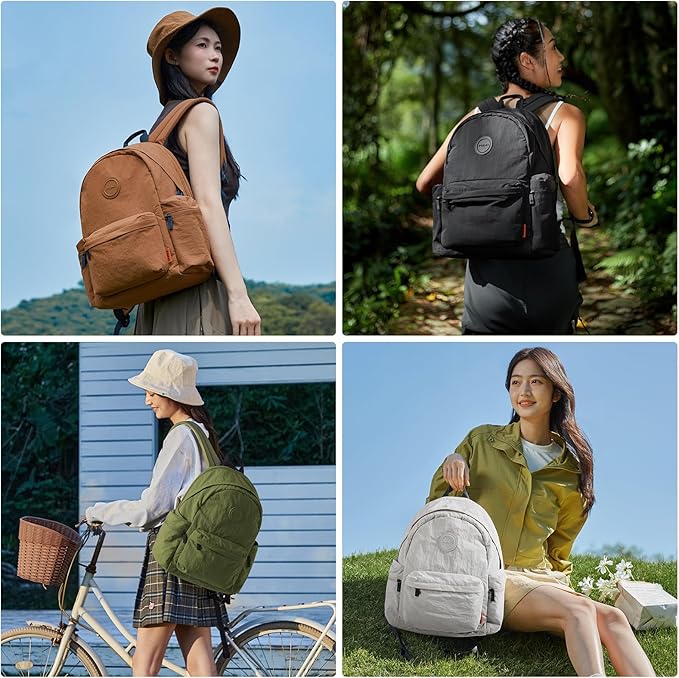 mixi Outdoor Lightweight Backpack Casual Carry On Laptop Backpack Travel Bookbag for Women Men, Water Resistant Durable Small Hiking Bag for Camping Weekender Sports College Work, 15 Inch Jungle Green