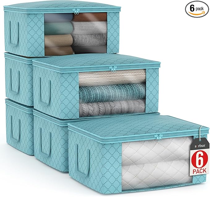 Sorbus Medium Clothes Storage Bags - Foldable Blanket Storage Bins for Organizing Bedroom, Closet, Clothing, Comforter, Organization with Clear Window, Lids and Carry Handles - Set of 9