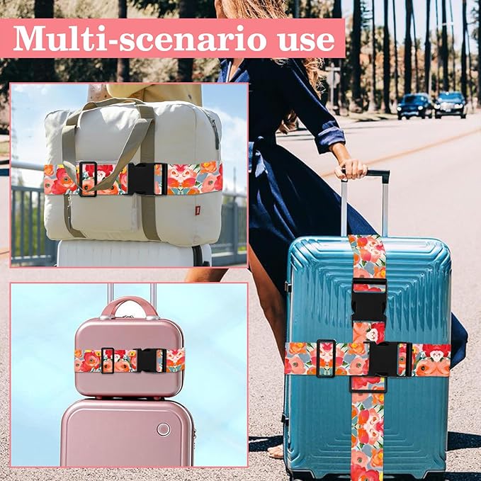 Rose Luggage Straps for Suitcases TSA Approved, Luggage Identifiers for Suitcase, Adjustable Suitcase Strap for Baggage Security with Cute Patten, Travel Necessary Accessories
