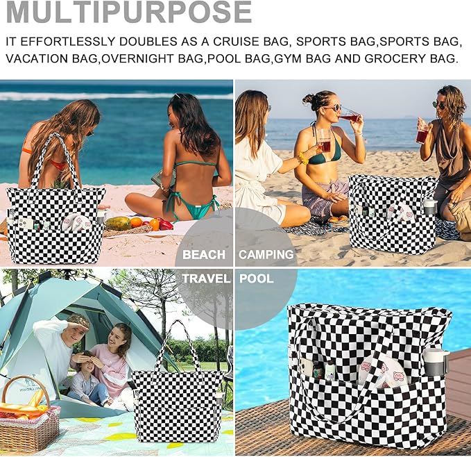 Waterproof Beach Tote Pool Bags for Women Ladies Extra Large Gym Tote Carry On Bag With Wet Compartment for Weekender Travel