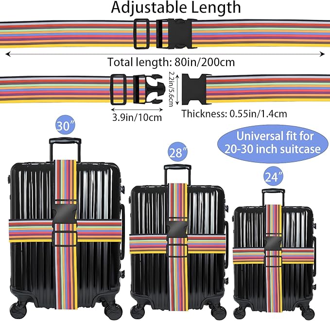 Stripes Luggage Straps for Suitcases, Adjustable Luggage Travel Belt to Keep Luggage Security While Travel, Strong Polyester Fabric, Easy-to-Recognize Stylish Pattern Travel Accessories, 2 Pack