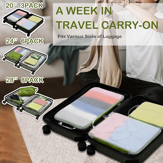 Cipway Mesh Compression Packing Cubes, Ultralight See Through Luggage Organizer Bags, Travel Essentials for Carry on Suitcase（3 Pcs,Green）