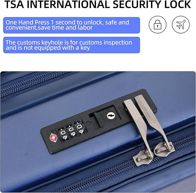 29 Inch Luggage, Top Opening Airline Approved ABS+PC Hard Shell Suitcases with Silent Wheels, TSA Lock,Front Pocket and Wet-dry Separated Six-piece Set (Dark Blue, 29 Inch)
