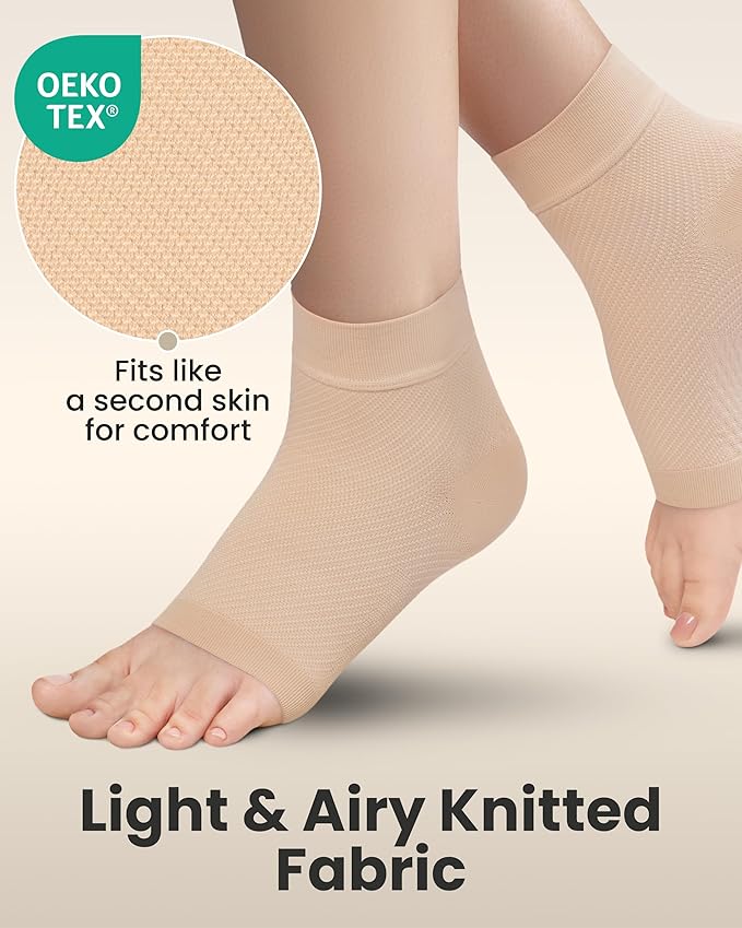 KEMFORD Ankle Compression Sleeve - Plantar Fasciitis Braces - Open Toe Compression Socks for Swelling, Sprain, Neuropathy, Foot Arch Support for Men and Women - 15-20mmhg, 2XL, Beige