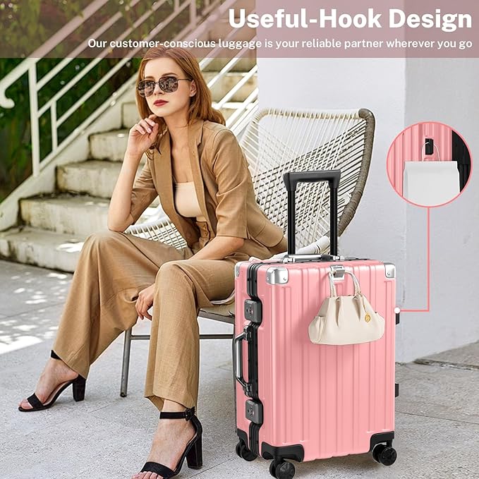 Krute Luggage 28 Inch Aluminum Frame Luggages TSA Lock No Zipper Checked Suitcase with Spinner Wheels Hardshell Lightweight PC+ABS Large Suit Case