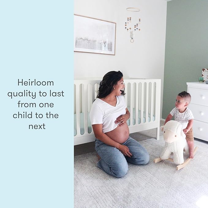 Newton Baby Galileo Standard Crib, Solid Beech Wood in Warm White Color, 3-in-1 Convertible Crib with Toddler Bed Conversion Kit, Ultra-Safe Non-Toxic Finish