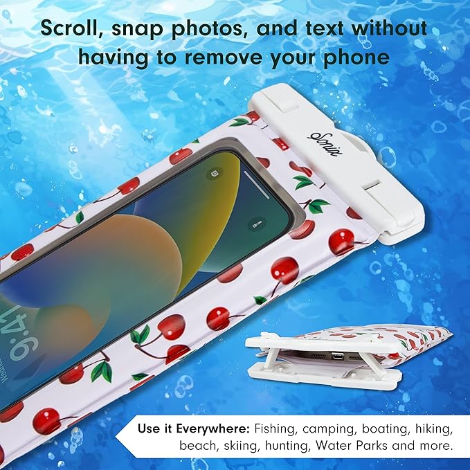 Sonix Waterproof Phone Pouch - Floating Phone Case Dry Bag w/Crossbody Lanyard - Beach Cruise Travel Essentials - Compatible w/All Devices, Touchscreen Friendly | Cherry on Top
