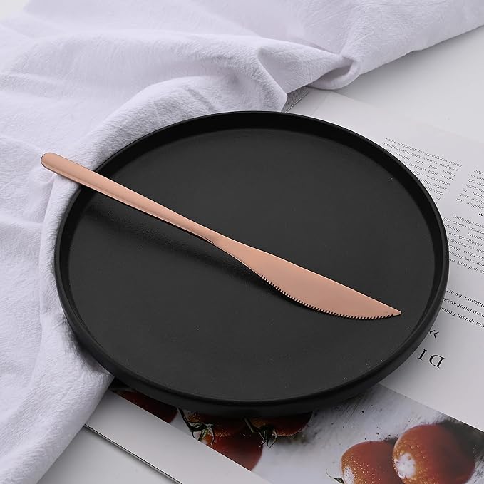 20 Pieces Silverware Set 304 Stainless Steel, Healthy & Eco-Friendly Silver Travel Mirror Polished Rose Gold Knife Fork Spoon Salad Fork Dessert Spoon Flatware Set, Service for 4