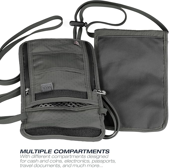 Lewis N. Clark Stash Neck Travel Wallet, RFID Blocking Passport Holder, Protect Personal Information, Charcoal