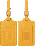 Teskyer Luggage Tags for Suitcases, TSA Approved with Privacy Protection Cover, Premium Faux Leather Bag Tags for Travel - 2 Pack, Yellow