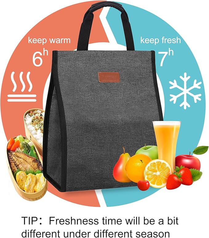 Lunch Bags for Women Insulated Reusable Lunch Tote with Internal Pocket, Lunch Tote bag for Work (Charcoal Grey