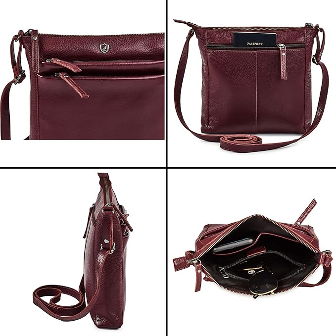 Small Soft Genuine Leather Crossbody Purse Women’s Sling Crossover Shoulder Travel Handbag with Triple Zipper