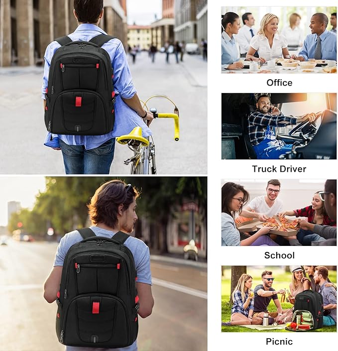 LOVEVOOK Travel Laptop Backpack with Lock and 17 Large Computer Business Work Backpack for Men (Black-Lunch, 17 inch)