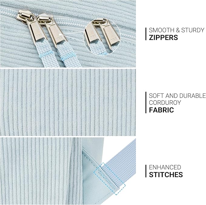 ZORFIN 26L Backpack for College, and Travel: Corduroy Bookbag - Sky Blue