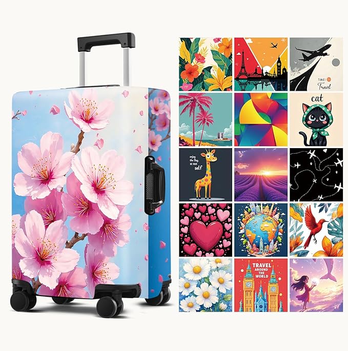 Luggage Cover Washable Suitcase Protector Anti-Scratch,Stretchable Fit for 20-34Inch Luggage Durable Travel Bag Cover with Zipper Closure (Peach blossom, S(fits 20-22inch suitcase))