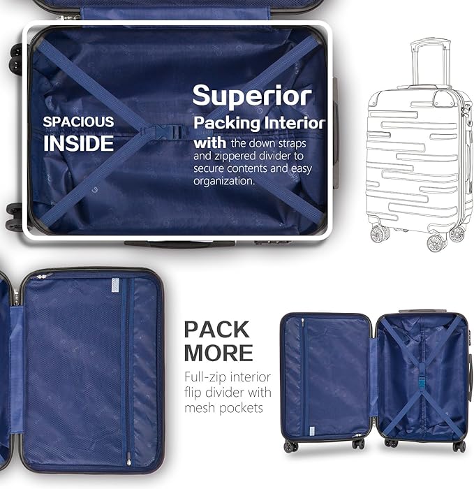 Coolife Luggage Expandable(only 28") Suitcase 3 Piece Set with TSA Lock Spinner 20in24in28in (sliver)