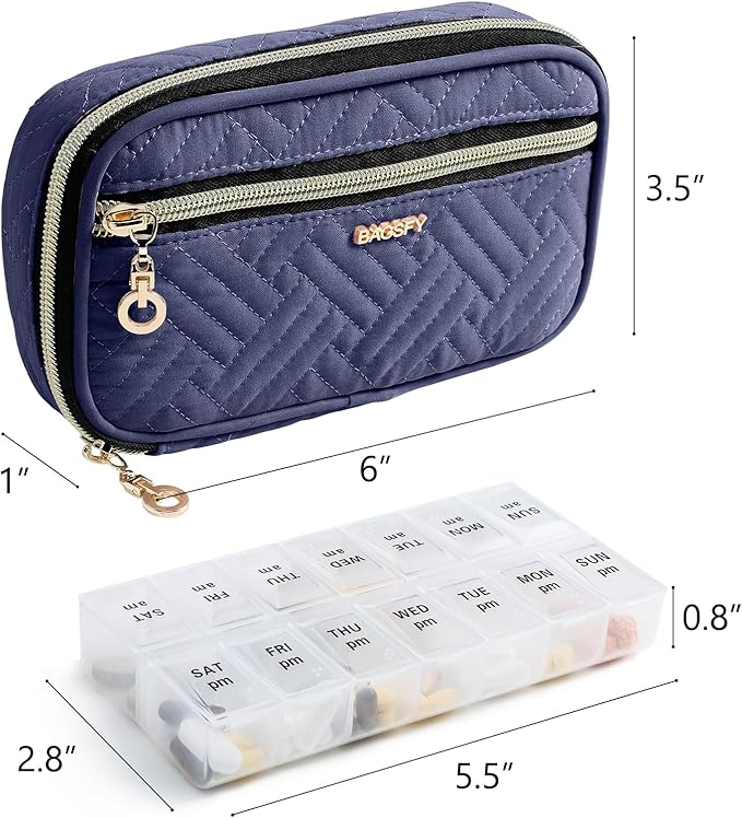 BAGSFY Pill Organizer Case 2 Times a Day- Weekly Medicine Organizer Travel Pill Box with Removable 7 Day Medicine Case Container for Fish Oil, Vitamin, Supplement