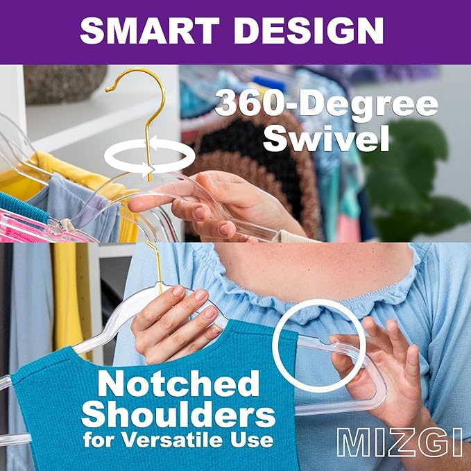 Premium Clear Invisible Acrylic Hangers,Crystal Plastic Hangers,Clear Hanger 50 Pack Ultra Slim & Space Saving Suit Hanger for Coats, Pants & Dress Clothes