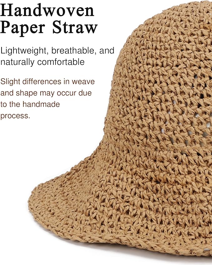 Womens Wide Brim Straw Sun Hat Foldable Floppy Crochet Beach Hat for Summer