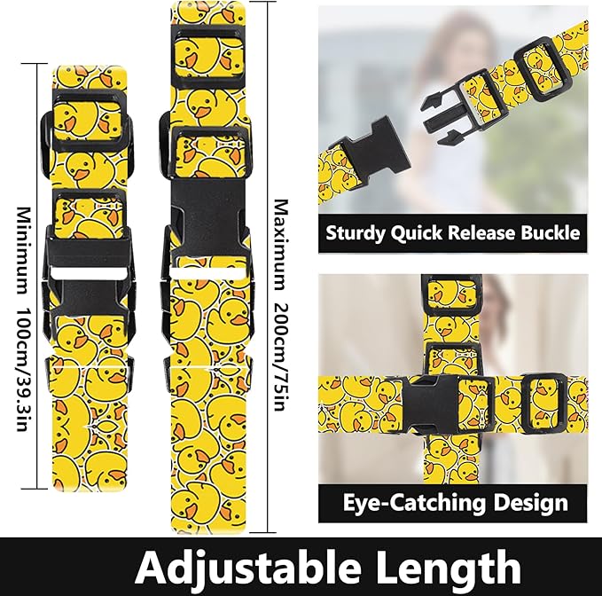 2 Pack Luggage Straps for Suitcases Adjustable Luggage Belt TSA Approved, Bright Colors Travel Packing Straps with Quick Release Buckle Unique Nylon for Sleeping Bag Car Seat, Duck