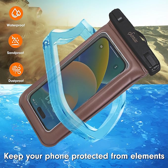 Sonix Waterproof Phone Pouch - Floating Phone Case Dry Bag w/Crossbody Lanyard - Beach Cruise Travel Essentials - Compatible w/All Devices, Touchscreen Friendly | Mocha