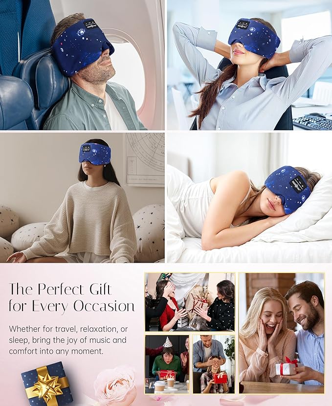 MUSICOZY Sleep Headphones Bluetooth Sleep with Headphones Eye Wireless Bluetooth 5.4 with Adjustable Headband Total Blackout for All Night Sleep, Travel & Nap