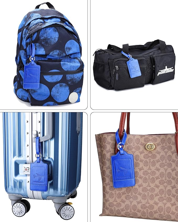 Teskyer Luggage Tags, 3 Pack Premium PU Leather Luggage Tags Privacy Protection Travel Bag Labels Suitcase Tags