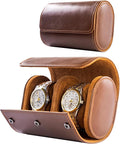 MR.OKAY 2 Watch Travel Case-Classic Leather Watch Case With Superb Texture.Portable Watch Roll Or Organizer For Storage And Display. Travel Gift for Men, All Handmade By Leather Craftsmen.