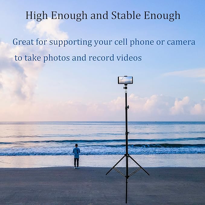 Up to 82.6 Inch Tall Tripod for Cell Phone and Lightweight Camera, Super Tall Tripod with Cell Phone Holder for iPhone 14 Pro Max, 13 Pro Max, Galaxy S22 Ultra, Action Cameras