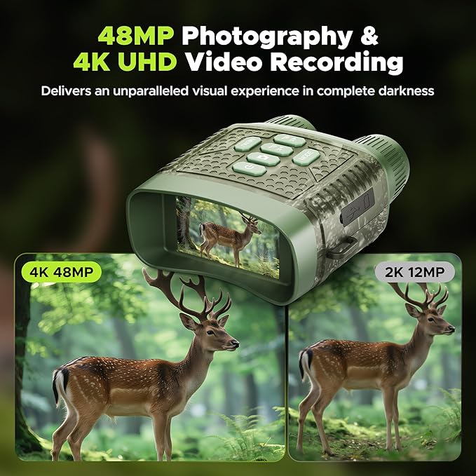Night Vision Goggles, 4K Night Vision Binoculars, 3'' HD Screen & 10X Digital Zoom, 5000mAh Battery and 32GB TF Card, 1500FT Viewing Range for Camping & Security